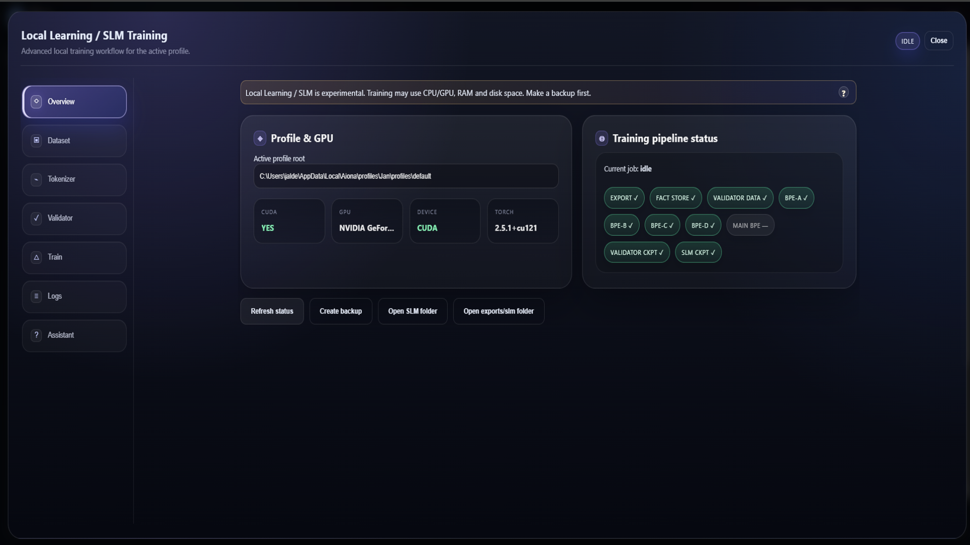 Aiona SLM workspace screenshot